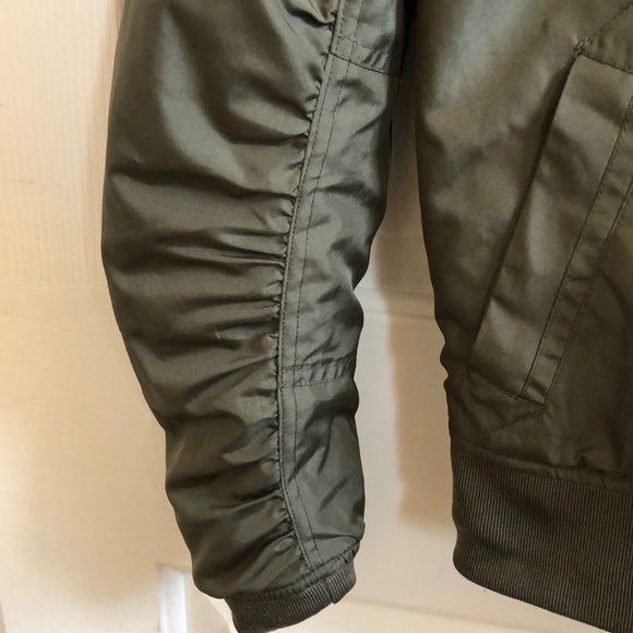 Olive Green Bomber Jacket with Rouged Sleeves - Picture 2 of 3